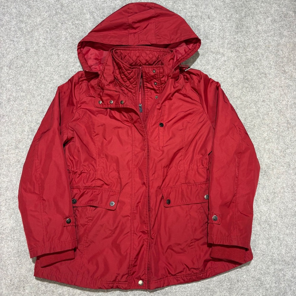 Valerie Stevens Red Utility Jacket Removable Hood Quilted Collar XL